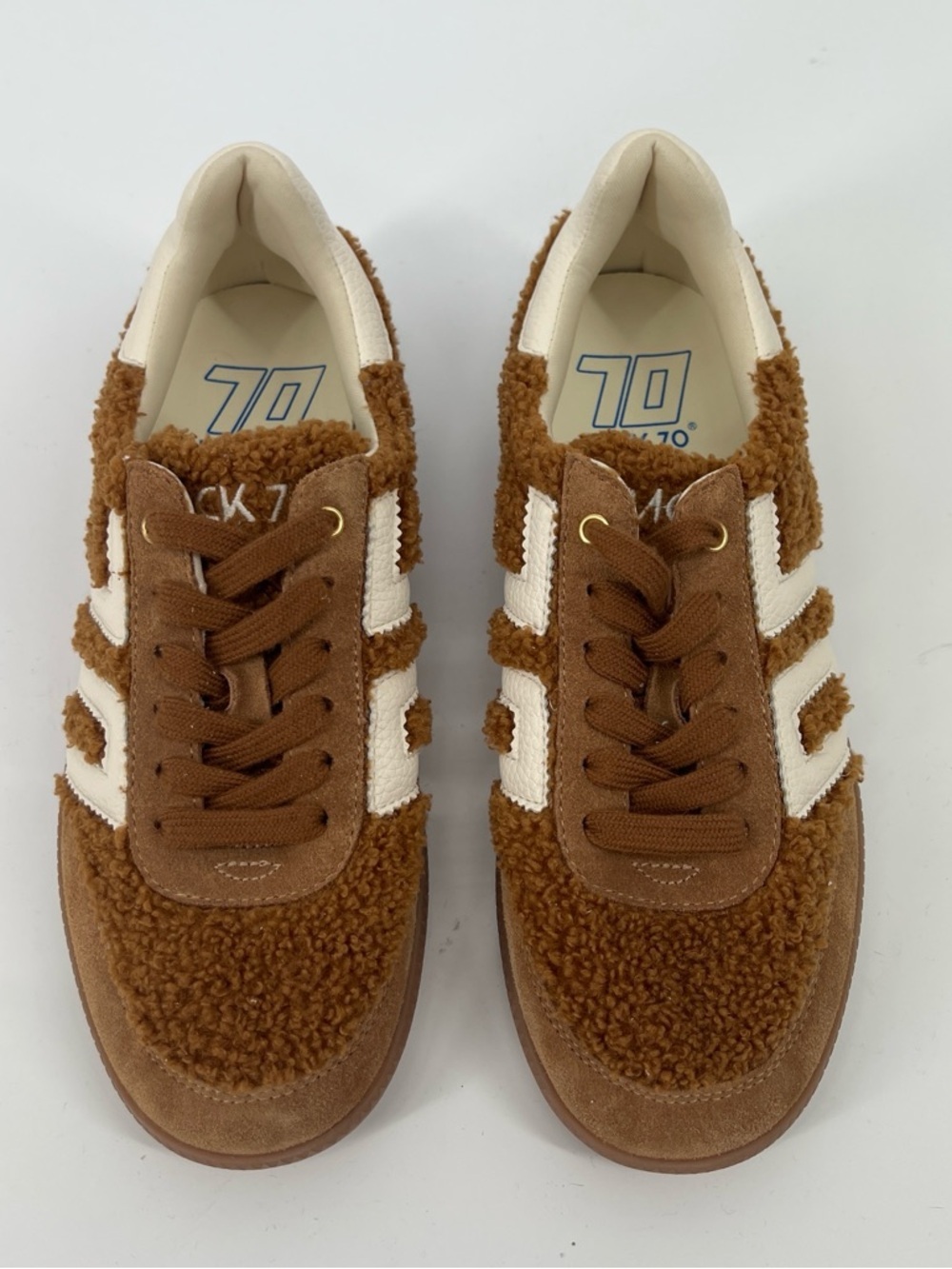 Back70 Faux Shearling Brown Cream Accent Athleisure Lace Up Women's Sneakers 38 - Picture 3 of 7